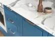 Кухонный гарнитур Дрим 3 уровня, угловой 3,60*1,50 (Белый, Лазурь, Белый камень 38мм)