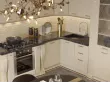 Набор кухонный Киара угловая 4,80*2,40 Правая (Кухня 3,3*1,5пр+ПС1500+ПД900) (Крем, Золото, Мрамор Марквина Чёрный 48мм)