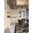 Набор кухонный Киара угловая 4,80*2,40 Правая (Кухня 3,3*1,5пр+ПС1500+ПД900) (Крем, Золото, Мрамор Марквина Чёрный 48мм)