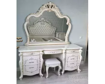 фото для Туалетный стол с зеркалом и пуфом Венеция Style крем