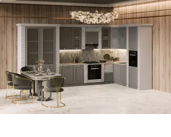 фото для Кухонный гарнитур Мадрид угловой 4,50*2,40 Правый (3,00*1,50пр+ПС1500+ПД900) (Графит, Серый, Бетон 48мм)