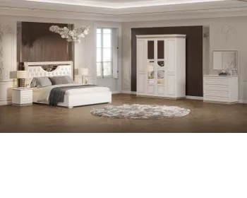 фото для Спальня Берта (Кровать 1,6; 2 тумбы; К/з; Шкаф 4дв.) (Жемчуг, Велюр молочный)