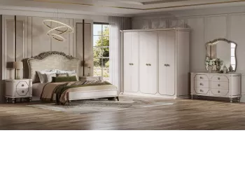 фото для Спальня Мария (Кровать 1,8; 2 тумбы; К/з; Шкаф 6дв.) (Бежевый, Жаккард бежевый)