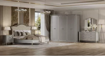 фото для Спальня Мария (Кровать 1,8; 2 тумбы; К/з; Шкаф 6дв.) (Платина серая, Жаккард олива)