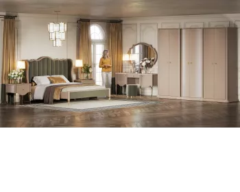 фото для Спальня София (Кровать 1,8; 2 тумбы; ТС; Шкаф 6дв.) (Бежевый, Велюр зеленый)