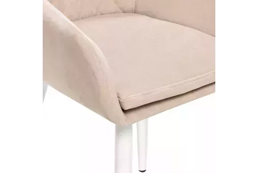 Стул с подлокотниками Leset Слим каркас Белый велюр Бежевый Ментол