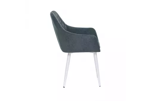 Стул с подлокотниками Leset Слим каркас Белый велюр Темно-зеленый