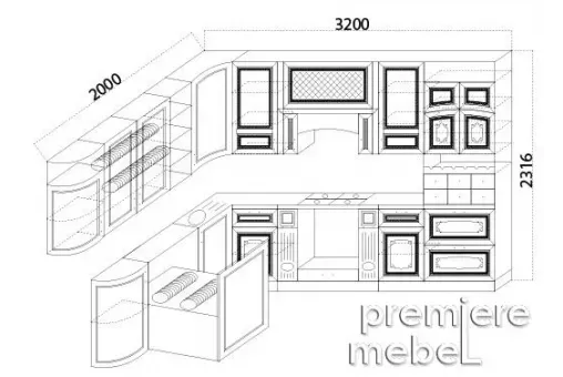 Кухня Прага радиусная угловая 200