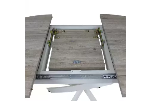 Стол ОНТАРИО-25 d100 / 135 дуб анкона+перламутр / муар.бел ВС / 503