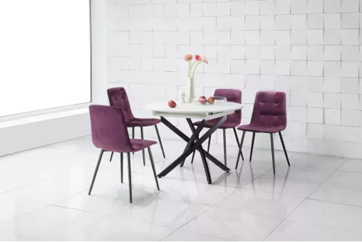 Стол ОНТАРИО-25 d100 / 135 дуб анкона+перламутр / муар.бел ВС / 503