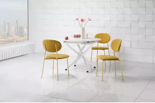 Стол ОНТАРИО-25 d100 / 135 дуб анкона+перламутр / муар.бел ВС / 503