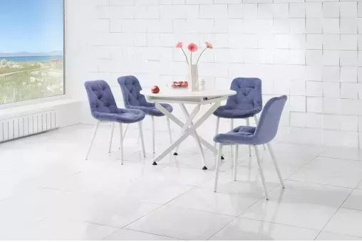 Стол ОНТАРИО-25 d100 / 135 дуб анкона+перламутр / муар.бел ВС / 503