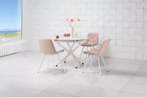 Стол ОНТАРИО-25 d100 / 135 дуб анкона+перламутр / муар.бел ВС / 503