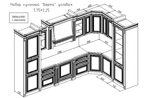 Набор кухонный Берта угловая 3,75*2,25 