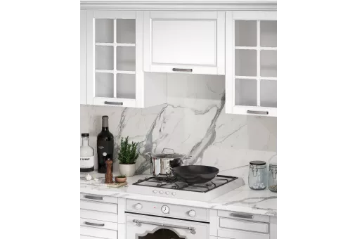 Кухонный гарнитур Дрим 2 уровня, прямой 3,00 (Белый, Мрамор Белый 38мм)