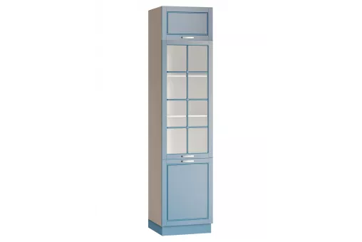 Кухонный пенал остеклённый Дрим 3 уровня, 600 (Белый, Лазурь)