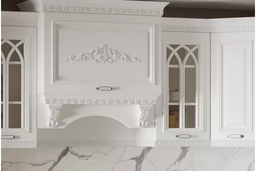 Кухонный гарнитур Монако угловая 3,15*1,95 (2,40*1,20+ПД750+ПС750) (Белый, Мрамор Белый 38мм)