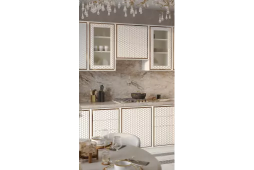 Кухонный гарнитур Прадо прямая 4,60 (2,90+ПД650+ПС1050) (Крем, Золото, Шемту 38мм)