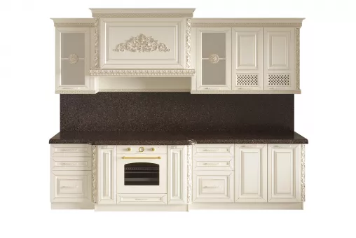 Кухонный гарнитур Эмилия прямая 3,07 (Крем, Золото, Черный/бронза 48мм)