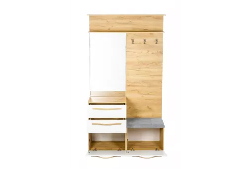 Марта-2 Вешалка комбинированная с зеркалом (Дуб золотой/Белый глянец)