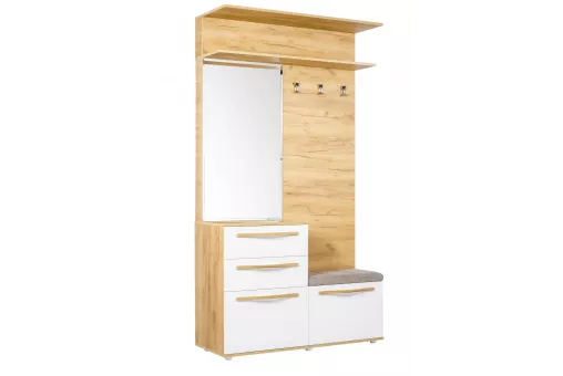 Марта-2 Вешалка комбинированная с зеркалом (Дуб золотой/Белый глянец)