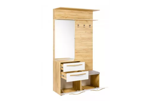 Марта-2 Вешалка комбинированная с зеркалом (Дуб золотой/Белый глянец)