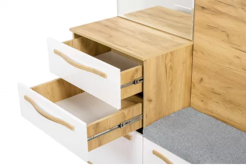 Марта-2 Вешалка комбинированная с зеркалом (Дуб золотой/Белый глянец)