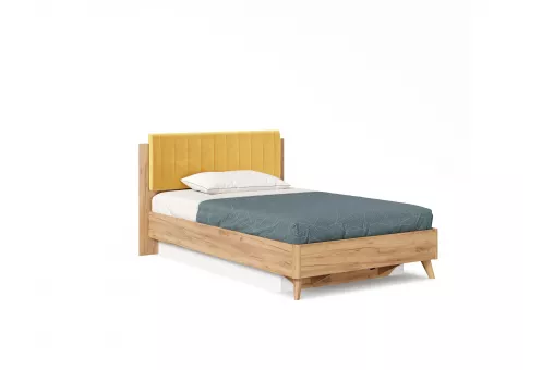 Марта-2 Кровать 1200 (с ПМ и мягкой накладкой, вертикальная стежка Phuket 1038) (Дуб Золотой/Горчично-желтый)