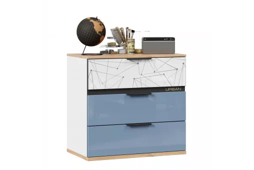 Урбан Комод (Дуб Золотой/Белый/Капри синий, исполнение 1)