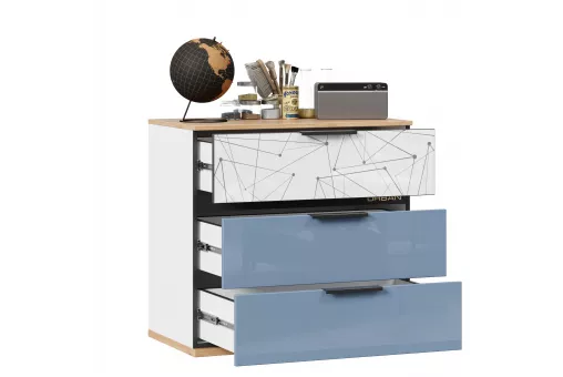Урбан Комод (Дуб Золотой/Белый/Капри синий, исполнение 1)