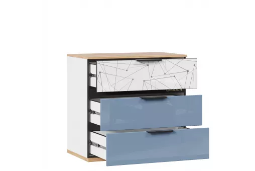 Урбан Комод (Дуб Золотой/Белый/Капри синий, исполнение 1)
