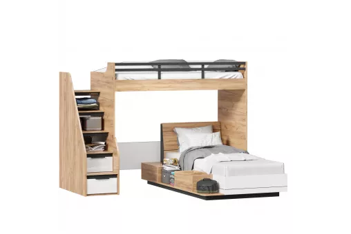 Урбан Кровать-чердак с кроватью односпальной и тумбой приставной (правая Дуб Золотой/Белый)