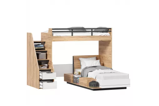 Урбан Кровать-чердак с кроватью односпальной и тумбой приставной (правая Дуб Золотой/Белый)