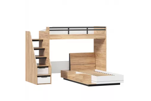 Урбан Кровать-чердак с кроватью односпальной и тумбой приставной (правая Дуб Золотой/Белый)