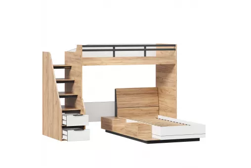 Урбан Кровать-чердак с кроватью односпальной и тумбой приставной (правая Дуб Золотой/Белый)