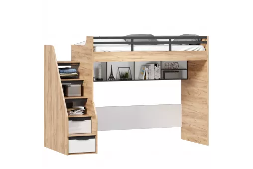 Урбан Кровать-чердак с полкой (правая Дуб Золотой/Белый)