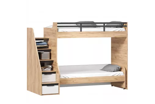 Урбан Кровать-чердак с кроватью выкатной (правая Дуб Золотой/Белый)