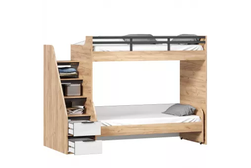 Урбан Кровать-чердак с кроватью выкатной (правая Дуб Золотой/Белый)