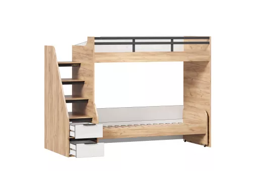 Урбан Кровать-чердак с кроватью выкатной (правая Дуб Золотой/Белый)