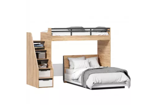 Урбан Кровать-чердак с полутороспальной кроватью (правая Дуб Золотой/Белый)