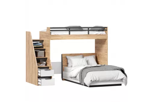 Урбан Кровать-чердак с полутороспальной кроватью (правая Дуб Золотой/Белый)