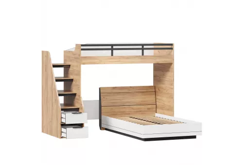 Урбан Кровать-чердак с полутороспальной кроватью (правая Дуб Золотой/Белый)