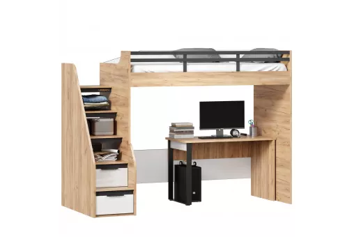 Урбан Кровать-чердак со столом письменным (правая Дуб Золотой/Белый)