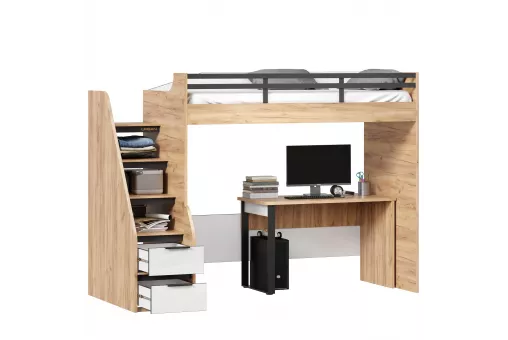 Урбан Кровать-чердак со столом письменным (правая Дуб Золотой/Белый)