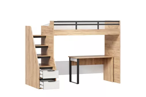 Урбан Кровать-чердак со столом письменным (правая Дуб Золотой/Белый)