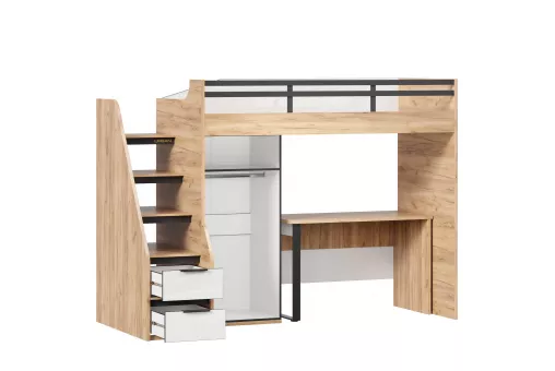 Урбан Кровать-чердак, стол письменный со шкафом для одежды (правая Дуб Золотой/Белый)
