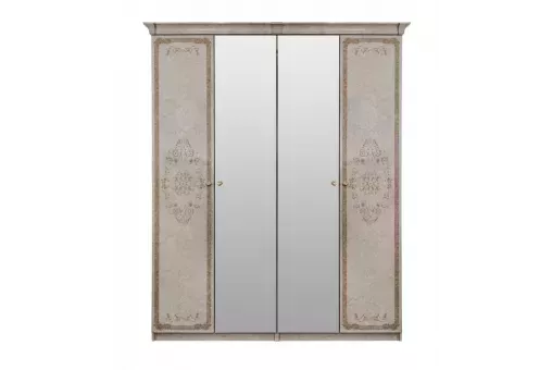 Шкаф Патрисия 4-дверный с зеркалом крем корень глянец