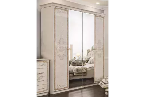 Шкаф Патрисия 4-дверный с зеркалом крем корень глянец