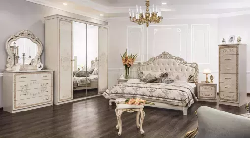 Шкаф Патрисия 4-дверный с зеркалом крем корень глянец