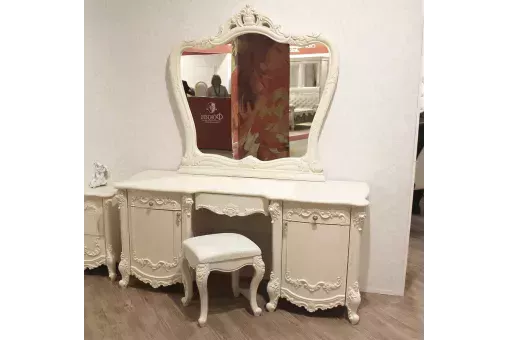 Туалетный стол с зеркалом и пуфом Элиза крем